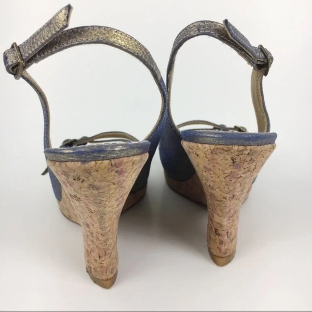 Maloles Womens 36 5.5 - 6 Purple Gold Metallic Leather Wedge Sandals Heels Shoes